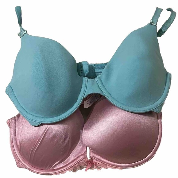 Victoria Secrets Angels Bra 34C Underwire Padded‎ Push Up Pink Blue LOT 2 34 C - Picture 1 of 4
